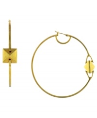 Architecturally sound. Unique pyramid studs make Vince Camuto's skinny hoop earrings stand apart. Crafted in gold tone mixed metal. Approximate diameter: 2-1/2 inches. Architecturally sound. Unique pyramid studs make Vince Camuto's skinny hoop earrings stand apart. Crafted in gold tone mixed metal. Approximate diameter: 2-1/2 inches.