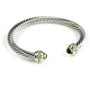 14k Gold and White Gold Rhodium Bonded Twisted Cable Cuff Bangle with CZ Accents in Tutone