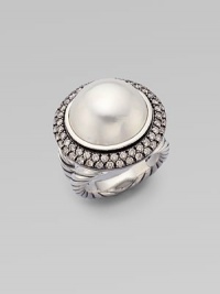 From the Moonlight Ice Collection. A stunning mabe pearl sits center of two rows of sparkling diamonds in blackened sterling silver. White mabe pearlDiamonds, 1.36 tcwBlackened sterling silverWidth, about ½Imported