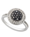 Circular chic. Black (1/4 ct. t.w.) and white (1/4 ct. t.w.) diamonds make a stunning statement in this sterling silver ring. Size 7.