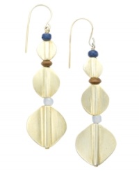 Shift into neutral. Timelessly trendy and fit for any season, Lauren by Ralph Lauren's graduated disc earrings incorporate wooden and glass beads in a worn gold tone mixed metal setting. Approximate drop: 2-1/4 inches. Shift into neutral. Timelessly trendy and fit for any season, Lauren by Ralph Lauren's graduated disc earrings incorporate wooden and glass beads in a worn gold tone mixed metal setting. Approximate drop: 2-1/4 inches.