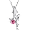 Contessa Bella Fancy Genuine 18k White Gold Plated Sparkling Pink Swarovski Austrian Crystal Element Beautiful Double Dolphin Women Charm Pendant Necklace Elegant Ocean Sea Life Silver Color Crystal Animal Fashion Jewelry