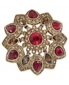 Stylish stones set this pin from Carolee apart. Crafted from gold-tone mixed metal, the brooch makes a strong statement with simulated pearls and moody glass accents. Approximate diameter: 1-3/4 inches.
