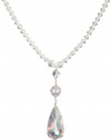 Sterling Silver Swarovski Elements Crystal Bicone and Faceted Round Bead Necklace with Crystal Aurora Borealis Tear Drop Pendant Necklace, 16+ 2 Extender