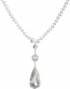 Sterling Silver Swarovski Elements Crystal Bicone and Faceted Round Bead Necklace with Crystal Aurora Borealis Tear Drop Pendant Necklace, 16+ 2 Extender