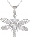 Sterling Silver Cubic Zirconia Dragonfly Pendant, 18