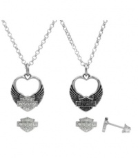 Harley-Davidson® MOD® Women's Winged Heart Necklace and Earrings Set with White Swarovski Crystals HDS0004 Harley-Davidson® MOD® Women's Winged Heart Necklace and Earrings Set with White Swarovski Crystals HDS0004
