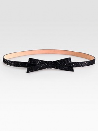 A sumptuous leather design with a charming bow, sprinkled with eye-catching glitter.Width, about .5LeatherImported A sumptuous leather design with a charming bow, sprinkled with eye-catching glitter.Width, about .5LeatherImported