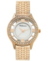 Style&co. reveals everything with this transparent timepiece adorned with rosy hues and crystal sparkle.