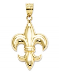 Perfect fashion for the Francophile. This iconic Fleur De Lis charm shines in polished 14k gold. Chain not included. Approximate length: 1-1/5 inches. Approximate width: 7/10 inch. Perfect fashion for the Francophile. This iconic Fleur De Lis charm shines in polished 14k gold. Chain not included. Approximate length: 1-1/5 inches. Approximate width: 7/10 inch.