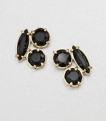 A pretty cluster of faceted stones in various shapes set in 12k goldplating. Glass and plastic stones12k goldplated brassSize, about .5Post backImported 