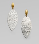 From the Willow Collection. Teardrops of hammered sterling silver are accented with 24k yellow gold.Sterling silver 24k gold Length, about 2 Post back Imported