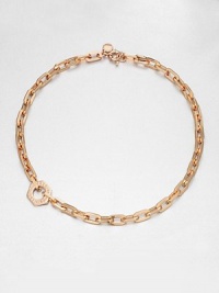 A logo accented nut charm sits off-center on a narrow, chain link design. Rose goldtone brassLength, about 7.6Pendant size, about .75Spring ring closureImported A logo accented nut charm sits off-center on a narrow, chain link design. Rose goldtone brassLength, about 7.6Pendant size, about .75Spring ring closureImported