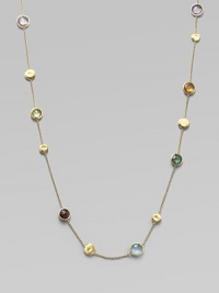 From the Jaipur Links Collection. Sparkling, multi-colored gemstones and abstracted, 18k gold discs drape delicately around the neck in elegant sophistication. Stones may include tourmaline, quartz, topaz, peridot, rhodolite garnet, iolite, tanzanite, aquamarine and apatite 18k gold Length, about 46 Lobster clasp Made in Italy Please note: Stones may vary. From the Jaipur Links Collection. Sparkling, multi-colored gemstones and abstracted, 18k gold discs drape delicately around the neck in elegant sophistication. Stones may include tourmaline, quartz, topaz, peridot, rhodolite garnet, iolite, tanzanite, aquamarine and apatite 18k gold Length, about 46 Lobster clasp Made in Italy Please note: Stones may vary.