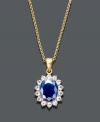 Style that's fit for a queen. This royalty-inspired pendant by Victoria Townsend features an oval-cut sapphire (1/3 ct. t.w.) surrounded by a halo of sparkling white topaz (5/8 ct. t.w.). Setting and chain crafted in 18k gold over sterling silver. Approximate length: 18 inches. Approximate drop: 1 inch.