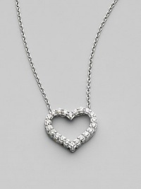 From the Tiny Treasures Collection. An exquisitely simple open heart design of 18k white gold and shimmering diamonds paves the way to romance. Diamonds, 0.75 tcw 18k white gold Chain length, about 16 Pendant length, about ¾ Lobster clasp Made in Italy From the Tiny Treasures Collection. An exquisitely simple open heart design of 18k white gold and shimmering diamonds paves the way to romance. Diamonds, 0.75 tcw 18k white gold Chain length, about 16 Pendant length, about ¾ Lobster clasp Made in Italy