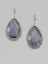 A dazzling, statement piece with a large, faceted center stone. Glass stonesSilvertoneLength, about 1¾French wireImported A dazzling, statement piece with a large, faceted center stone. Glass stonesSilvertoneLength, about 1¾French wireImported