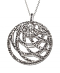 A highly versatile creation. This exquisitely crafted pendant shines in jet pavé on one side and clear Swarovski crystal pavé on the other. Choose to display black or white nuances according to your outfit or mood. Pendant and chain crafted in silver tone mixed metal. Approximate length: 15-1/2 inches. Approximate drop: 1-3/8 inches. A highly versatile creation. This exquisitely crafted pendant shines in jet pavé on one side and clear Swarovski crystal pavé on the other. Choose to display black or white nuances according to your outfit or mood. Pendant and chain crafted in silver tone mixed metal. Approximate length: 15-1/2 inches. Approximate drop: 1-3/8 inches.