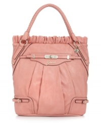 A tailored silhouette takes on a flirtatious look with demure front pleating, faux crystal-embellished turnlock and braided handle detailing. The ample, well-organized interior with plenty of pockets make this GUESS carryall the obvious choice. A tailored silhouette takes on a flirtatious look with demure front pleating, faux crystal-embellished turnlock and braided handle detailing. The ample, well-organized interior with plenty of pockets make this GUESS carryall the obvious choice.