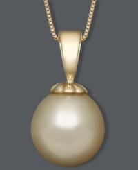 A single drop of polish. This elegant pendant features a golden cultured South Sea pearl (10-11 mm) suspended from a delicate 14k gold setting and chain. Approximate length: 18 inches. Approximate drop: 3/4 inch. A single drop of polish. This elegant pendant features a golden cultured South Sea pearl (10-11 mm) suspended from a delicate 14k gold setting and chain. Approximate length: 18 inches. Approximate drop: 3/4 inch.
