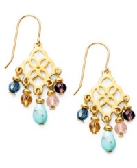 Chic and colorful, these chandeliers add life to any look. Lauren by Ralph Lauren's vivid style features reconstituted semi-precious turquoise and multicolored glass beads. Crafted in gold tone mixed metal. Approximate drop: 1-1/4 inches. Chic and colorful, these chandeliers add life to any look. Lauren by Ralph Lauren's vivid style features reconstituted semi-precious turquoise and multicolored glass beads. Crafted in gold tone mixed metal. Approximate drop: 1-1/4 inches.