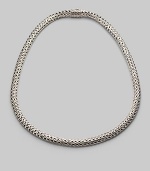 A gracious ribbon of woven sterling silver in a substantial oval shape is both classic and modern. Sterling silver Length, about 18 Hidden barrel push-lock clasp Made in Bali Please note: Chain sold separately. 