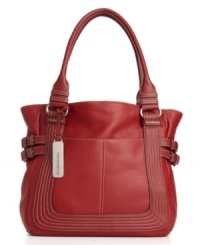 Cross the handbag off your shopping list with this chic leather Tignanello purse featuring ornate stitching detail, wraparound tabs and high-drama colors like bronze and glam red. Cross the handbag off your shopping list with this chic leather Tignanello purse featuring ornate stitching detail, wraparound tabs and high-drama colors like bronze and glam red.