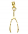 Make a wish! This symbolic good luck charm features a polished wishbone in 14k gold. Chain not included. Approximate length: 4/5 inch. Approximate width: 3/10 inch.