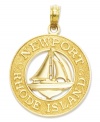 Oh the joys of sailing in Newport! Presenting a central sailboat icon, this 14k gold charm reads Newport Rhode Island. Chain not included. Approximate drop length: 1 inch. Approximate drop width: 7/10 inch.
