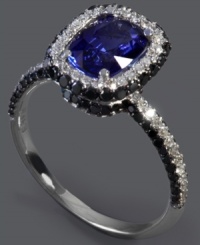 You'll certainly turn heads in this sparkler. Effy Collection's beautiful cocktail ring highlights a cushion-cut diffused ceylon sapphire (1-3/8 ct. t.w.) surrounded by rows of round-cut white diamonds (1/2 ct. t.w.) and black diamonds (1/4 ct. t.w.). Crafted in 14k white gold. Approximate width: 4/5 inch. Approximate length: 1/2 inch. You'll certainly turn heads in this sparkler. Effy Collection's beautiful cocktail ring highlights a cushion-cut diffused ceylon sapphire (1-3/8 ct. t.w.) surrounded by rows of round-cut white diamonds (1/2 ct. t.w.) and black diamonds (1/4 ct. t.w.). Crafted in 14k white gold. Approximate width: 4/5 inch. Approximate length: 1/2 inch.