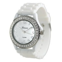 Geneva Platinum CZ Accented Silicon Link Watch, Large Face Geneva Platinum CZ Accented Silicon Link Watch, Large Face
