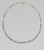 From the Karina Collection. A rainbow of faceted semi-precious stones in gentle colors defines this delicate link necklace. Aquamarine, peridot, pink tourmaline, citrine and iolite 18k yellow gold Length, about 18 Signature toggle closure Imported