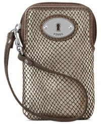 Hold the phone. Give your gadget some exotic edge with this snakeskin-embossed case from Fossil. Crafted from rich leather with convenient wristlet strap and discrete pockets, it's the perfect place for stowing your stash. Hold the phone. Give your gadget some exotic edge with this snakeskin-embossed case from Fossil. Crafted from rich leather with convenient wristlet strap and discrete pockets, it's the perfect place for stowing your stash.