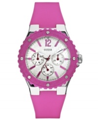 Stay on-trend while staying active with this vibrant watch from GUESS. Stay on-trend while staying active with this vibrant watch from GUESS.