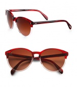 Lightweight acetate in a style that is retro chic. Available in black with polarized grey gradient lens, black/dark tortoise brown with polarized brown gradient lens, citrine/buff with polarized green gradient lens or red havana with polarized rose gradient lens. Pin accented temples100% UV protectionImported