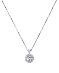 Glam it up with luxe accessories by CRISLU. This stunning, yet subtle, drop pendant features a round-cut cubic zirconia surrounded by a ring of smaller round-cut cubic zirconias (1-1/2 ct. t.w.) for maximum shine. Set in platinum-plated sterling silver. Glam it up with luxe accessories by CRISLU. This stunning, yet subtle, drop pendant features a round-cut cubic zirconia surrounded by a ring of smaller round-cut cubic zirconias (1-1/2 ct. t.w.) for maximum shine. Set in platinum-plated sterling silver.