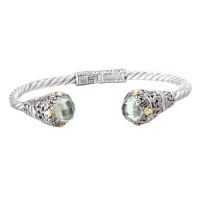 925 Silver & Green Amethyst Round Ornate Scroll Bracelet with 18k Gold Accents 925 Silver & Green Amethyst Round Ornate Scroll Bracelet with 18k Gold Accents