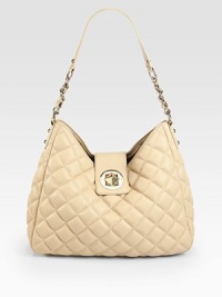 A quilted style in luxurious pebbled leather with a chic turnlock closure.Chain and leather shoulder strap, 11 dropTurnlock strap closureOne inside zip pocketTwo inside open pocketsJacquard lining14W X 11½H X 5DImported A quilted style in luxurious pebbled leather with a chic turnlock closure.Chain and leather shoulder strap, 11 dropTurnlock strap closureOne inside zip pocketTwo inside open pocketsJacquard lining14W X 11½H X 5DImported