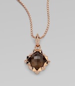 From the Superstud Collection. A faceted dome of deeply toned smoky quartz is layered over mother-of-pearl, creating richness and depth in this striking pendant within a spiky zigzag setting on a glowing box chain.Smoky quartz and white mother-of-pearlRose goldplated sterling silverChain length, about 18Pendant length, about 1¾Lobster claspImported