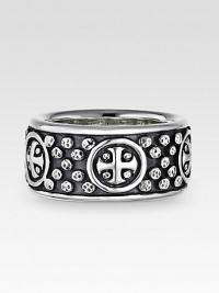 The essence of modern style, hand-forged with dimensional detail in riveted sterling silver. Sterling silver Band width, 11mm (0.43) Made in USA The essence of modern style, hand-forged with dimensional detail in riveted sterling silver. Sterling silver Band width, 11mm (0.43) Made in USA