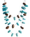 Turquoise and brown creates the perfect palette for summer. Haskell's intricate, three-row illusion necklace combines playful chunky acrylic beads and delicate silver tone chains for a lovely draped effect. Approximate length: 17 inches + 3-inch extender. Approximate drop: 4-1/2 inches.