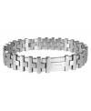 Polish off your business look. This structured men's bracelet from Breil's Bond collection features a linked design accented by an engraved logo. Crafted in matte and polished stainless steel. Jewelry buckle. Approximate length: 8 inches.
