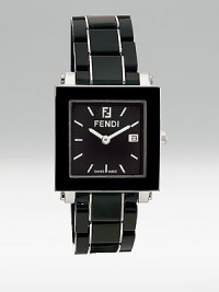 Polished stainless steel case and bracelet with highly scratch resistant ceramic layer. Perfect for men and women. Round case, 30mm, 1.18 Water-resistant to 5 ATM Sapphire crystal Date display Band width, 18mm, 0.71; length, 173mm, 6.81 Push-button deployant buckle Swiss movement Made in Switzerland Polished stainless steel case and bracelet with highly scratch resistant ceramic layer. Perfect for men and women. Round case, 30mm, 1.18 Water-resistant to 5 ATM Sapphire crystal Date display Band width, 18mm, 0.71; length, 173mm, 6.81 Push-button deployant buckle Swiss movement Made in Switzerland