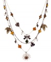 Make a flowery statement-and a stylish one, too. This illusion necklace from Betsey Johnson is crafted from brown gold-tone mixed metal with multicolor glass crystal accents and beads providing a whimsical touch. Approximate length: 16 inches + 3-inch extender. Approximate drop: 3 inches.