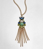 A stunningly colorful stone cluster with a chain link tassel on a link chain. Glass stonesAntique-finished goldtoneLength, about 24Pendant size, about 5Lobster clasp closureImported 