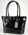 Shoulder some signature style with this sleek silhouette from Lauren Ralph Lauren, featuring logo-embossed patent leather and luxe golden hardware. Perfectly poised with plenty of interior pockets for stowing all the essentials.