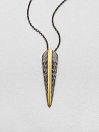 Radiant 23k goldplating on a sterling silver feather base with a link chain. 23k goldplated sterling silverSterling silverLength, about 28 to 30 adjustablePendant size, about 2.17Lobster clasp closureImported