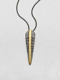 Radiant 23k goldplating on a sterling silver feather base with a link chain. 23k goldplated sterling silverSterling silverLength, about 28 to 30 adjustablePendant size, about 2.17Lobster clasp closureImported Radiant 23k goldplating on a sterling silver feather base with a link chain. 23k goldplated sterling silverSterling silverLength, about 28 to 30 adjustablePendant size, about 2.17Lobster clasp closureImported