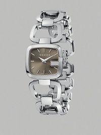 Iconic G-framed rectangular case, linked to a glamorous bracelet, encloses an attractive sun-brushed dial. Quartz movement Water resistant to 30 meters Rectangular steel case, 24mm X 22½mm Sun-brushed dial with markers Steel link bracelet Made in Switzerland Iconic G-framed rectangular case, linked to a glamorous bracelet, encloses an attractive sun-brushed dial. Quartz movement Water resistant to 30 meters Rectangular steel case, 24mm X 22½mm Sun-brushed dial with markers Steel link bracelet Made in Switzerland