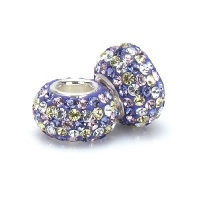 Set of 2 - Bella Fascini Purple Yellow & Crystal Clear Mix Pave Bling Beads - Made with Authentic Swarovski Crystal Elements - Solid Sterling Silver Core Fits Perfectly on Chamilia Moress Pandora and Compatible Brands